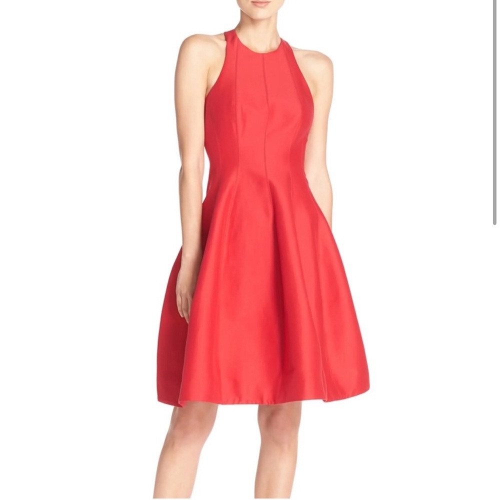 Halston Heritage Red silk fit & flare dress size 0